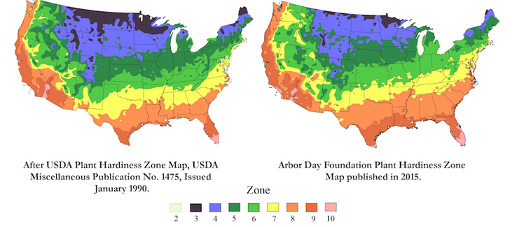Climate change USDA hardiness zone map tree service Atlanta