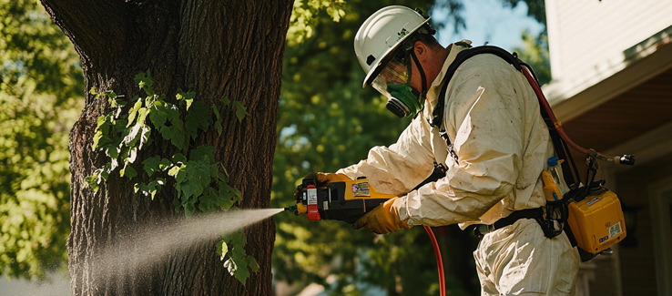 arborist applying insecticide to tree
