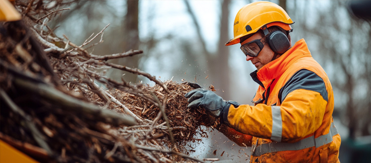 feeding diseased elm tree into wood chipper