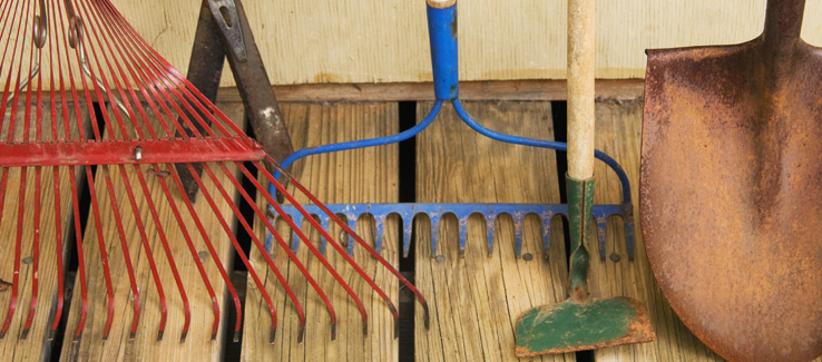 Clean gardening tools and landscape equipment